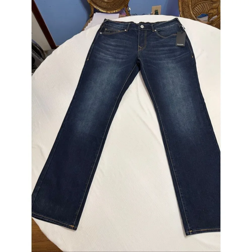 NWT True Religion Men’s Ricky Straight Dark Mahogany Wood Wash Jeans Sz 36 X 34